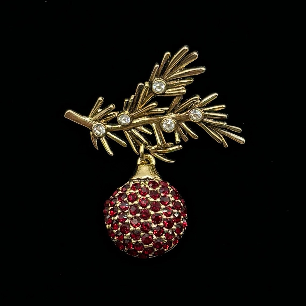 MONET Vintage Crystal Christmas Ornament Brooch